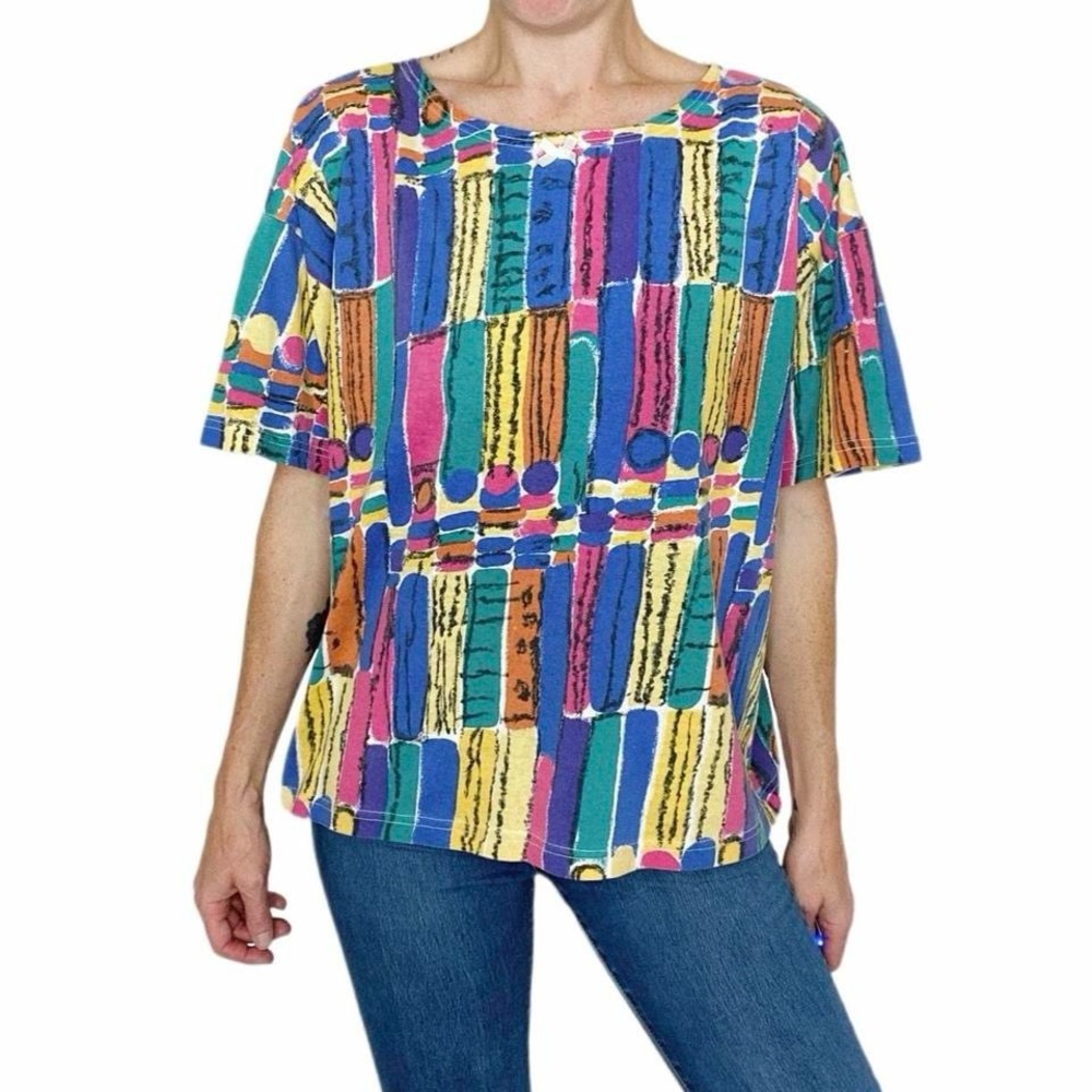 Vintage 90’s Penny Lane Colorful Abstract Bow Tee Shirt